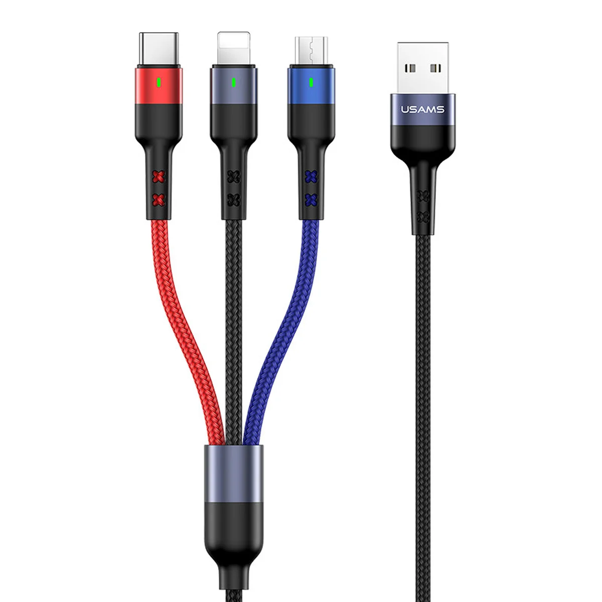Дата кабель Usams US-SJ412 U26 3in1 USB to Combo 2A (3m) Черный