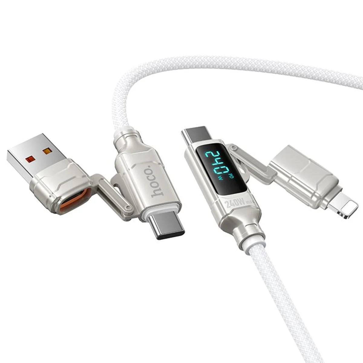 Дата кабель Hoco U152 Fortune 4in1 Type-C to Lightning/Type-C to USB 240W (1.2m) Light Gray