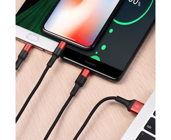 Дата кабель Hoco X26 Xpress 3in1 Lightning -MicroUSB-Type-C (1m) Черный / Красный