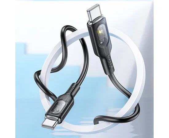 Дата кабель Hoco U120 Transparent explore Intelligent Power-off PD 60W Type-C to Type-C (1.2m) Black