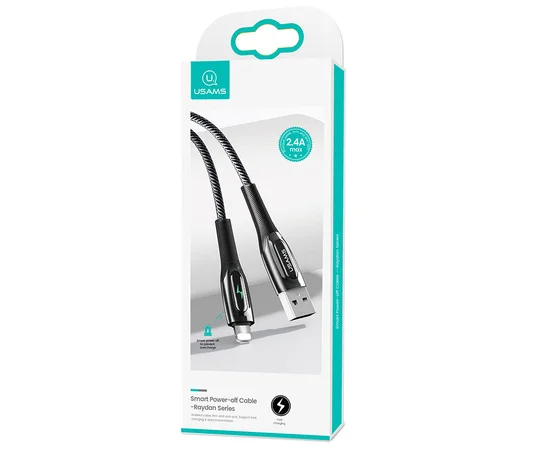 Дата кабель USAMS US-SJ470 Raydan Series USB to Lightning Smart Power-off Cable (2m) Черный