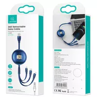 Дата кабель Usams US-SJ508 U69 3IN1 Retractable Cable 1m Синий