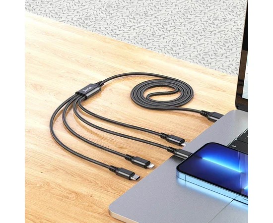 Дата кабель Hoco X76 4in1 2xLightning + Type-C + MicroUSB (1m) Black