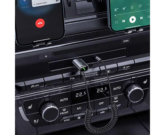 Bluetooth ресивер USAMS US-SJ504 Aluminum Alloy Car Wireless Audio Receiver BT 5.0 Серебряный / Красный