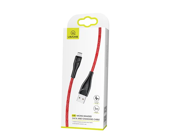 Дата кабель Usams US-SJ399 U41 Micro Braided Data and Charging Cable 3m Червоний