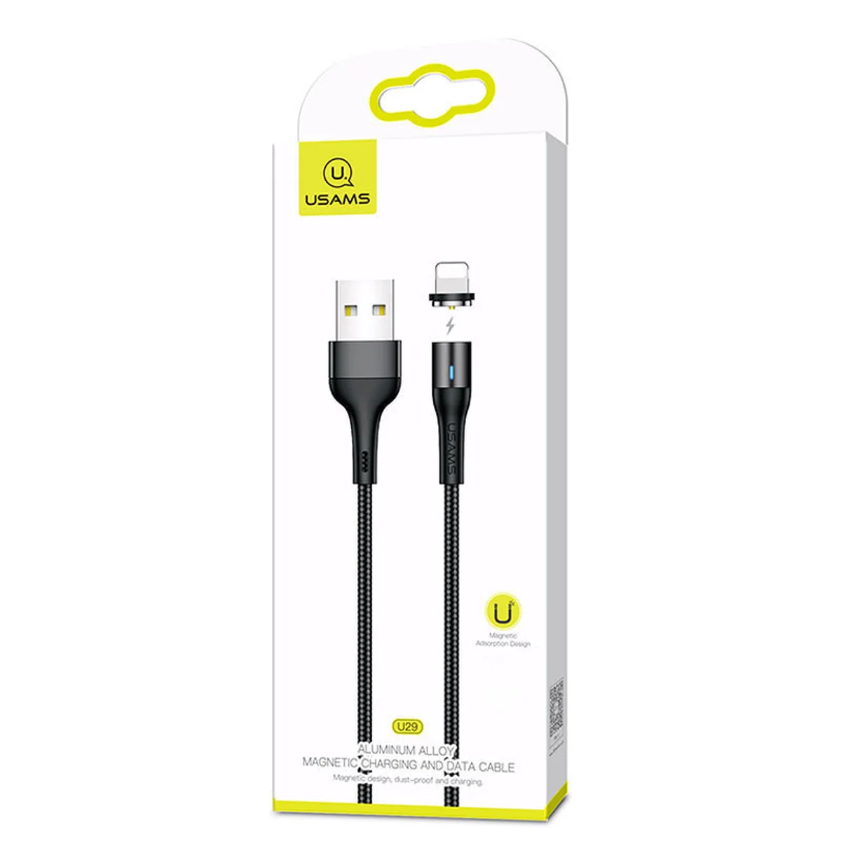 Дата кабель USAMS US-SJ336 U29 Magnetic USB to Lightning (2m) Чорний