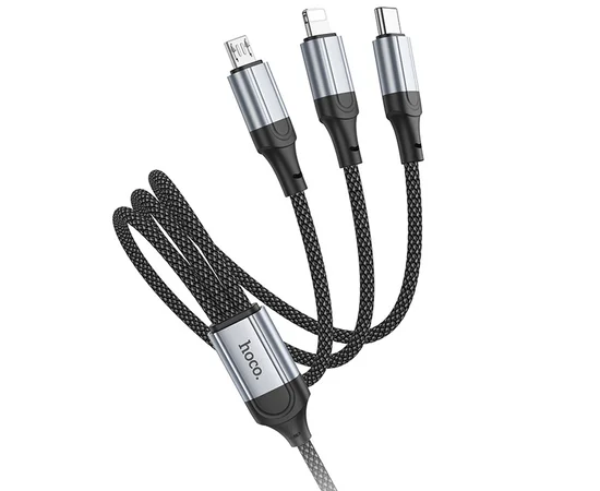 Дата кабель Hoco X102 Fresh 3in1 USB to Lightning + MicroUSB + Type-C (1m) Black