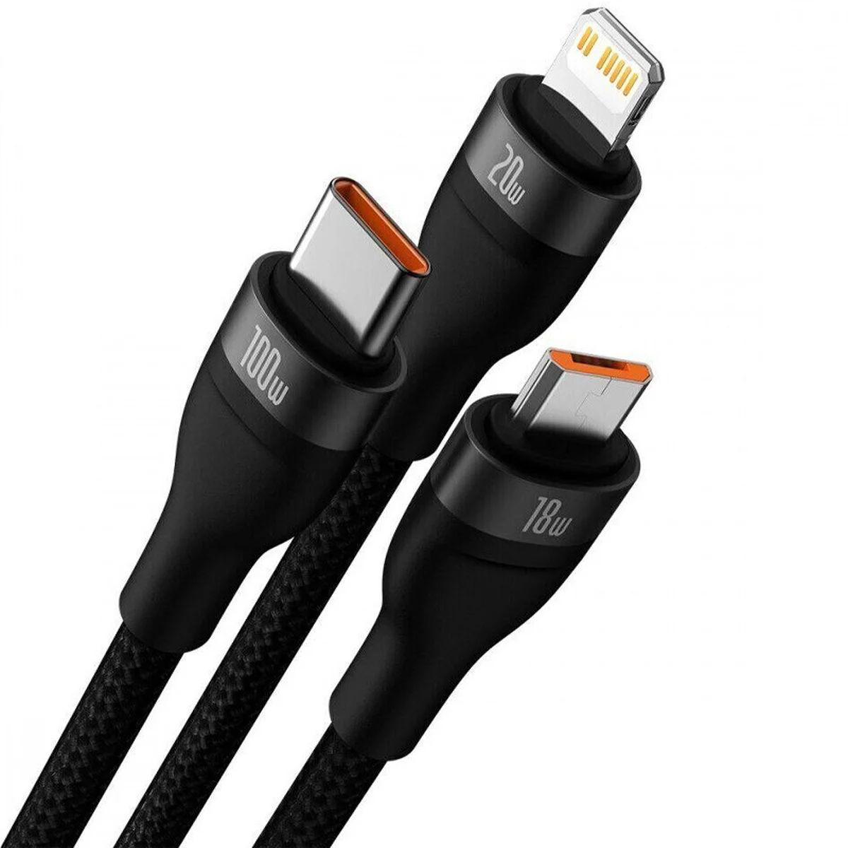 Дата кабель Baseus Flash Series 2 USB to MicroUSB-Lightning-Type-C 66W (1.2m) (CASS04000) Black