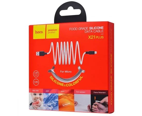Дата кабель Hoco X21 Plus Silicone MicroUSB Cable (1m) Черный / Белый
