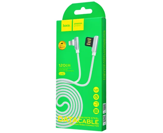 Дата кабель Hoco U42 Exquisite Steel Lightning cable (1.2m) Белый