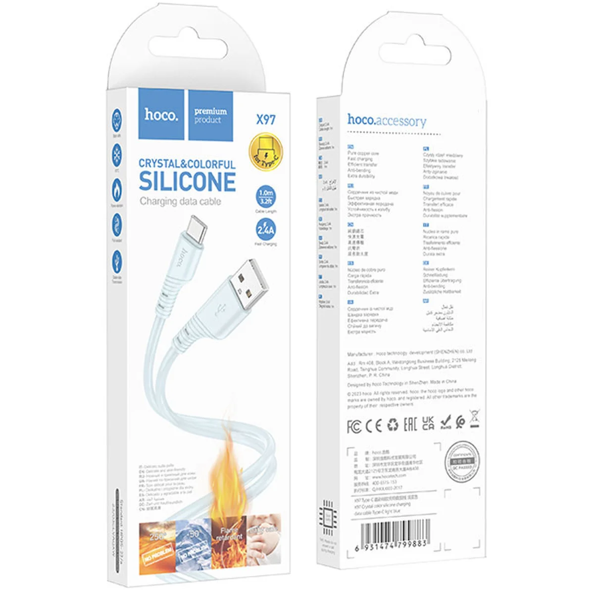 Дата кабель Hoco X97 Crystal color USB to Type-C (1m) Light blue