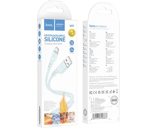 Дата кабель Hoco X97 Crystal color USB to Type-C (1m) Light blue