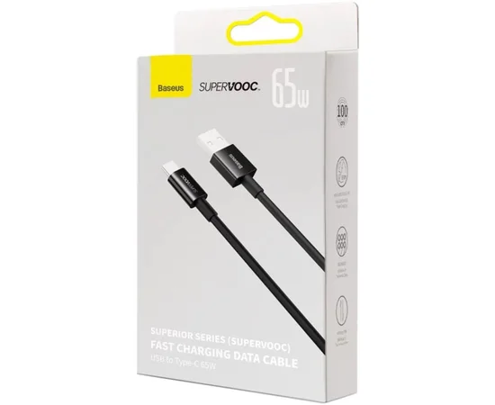Дата кабель Baseus Superior Series (SUPERVOOC) Fast Charging USB to Type-C 65W 1m (CAYS00090) Black