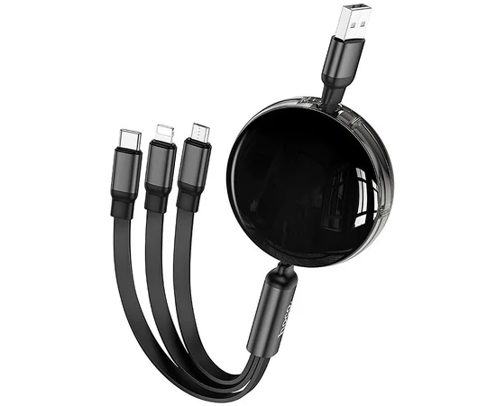 Дата кабель Hoco X78 Easy pull storage 3in1 (1m) Black