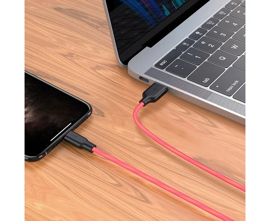 Дата кабель Hoco X21 Plus Fluorescent Silicone Lightning Cable (1m) Красный
