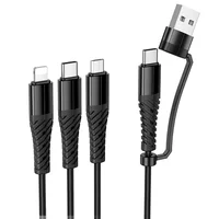 Дата кабель Hoco X123 Victory 3in1 Type-C to Lightning/Type-C/MicroUSB 3A (1m) Black