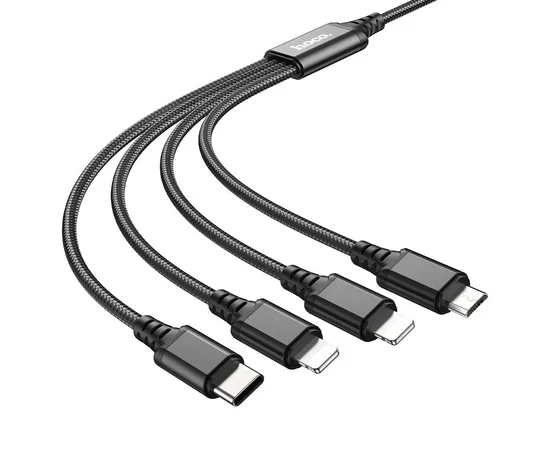 Дата кабель Hoco X76 4in1 2xLightning + Type-C + MicroUSB (1m) Black