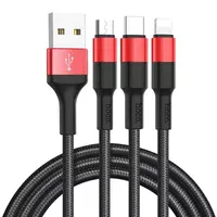 Дата кабель Hoco X26 Xpress 3in1 Lightning -MicroUSB-Type-C (1m) Черный / Красный