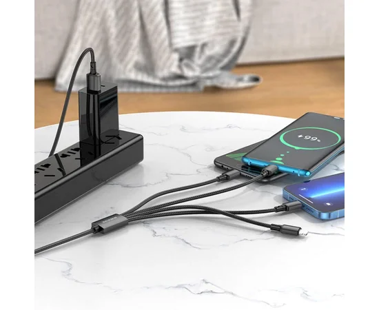 Дата кабель Borofone BX72 USB to 4in1 (Lightning/Lightning/MicroUSB/Type-C) (1m) Черный