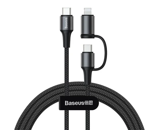 Дата кабель Baseus Twins 2in1 cable Type-C to Type-C 60W (20V/3A) + Lightning 18W (9V/2A) (1m) Черный