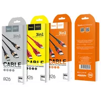 Дата кабель Hoco X26 Xpress 3in1 Lightning -MicroUSB-Type-C (1m) Черный / Красный