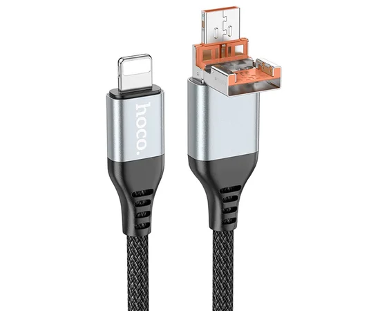 Дата кабель Hoco U128 Viking 2in1 USB/Type-C to Lightning (1m) Black