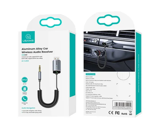 Bluetooth ресивер USAMS US-SJ504 Aluminum Alloy Car Wireless Audio Receiver BT 5.0 Серебряный / Красный