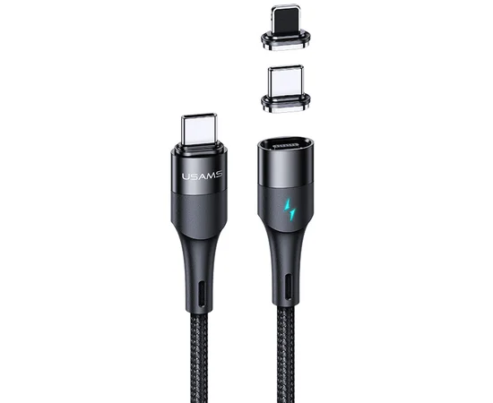 Дата кабель Usams US-SJ495 U66 Magnetic Type-C to Lightning 20W + Type-C 60W (1.2m) Черный