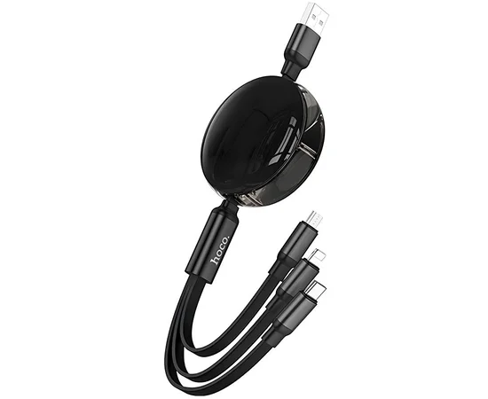 Дата кабель Hoco X78 Easy pull storage 3in1 (1m) Black