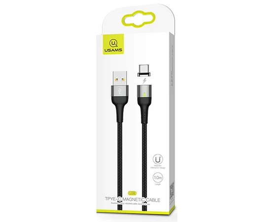 Дата кабель USAMS US-SJ327 U28 Magnetic USB to Type-C (1m) (3A) Сірий