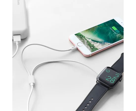 Дата кабель Hoco U69 2in1 lightning + зарядний пристрій для Apple Watch (1.2м) Білий