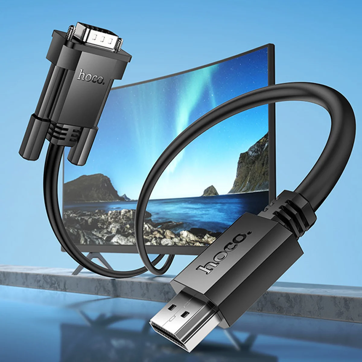 Дата кабель Hoco US12 HDTV male to VGA male HD (2m) Black