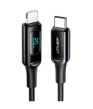 Дата кабель Acefast MFI C6-01 USB-C to Lightning zinc alloy digital display braided (1m) Black