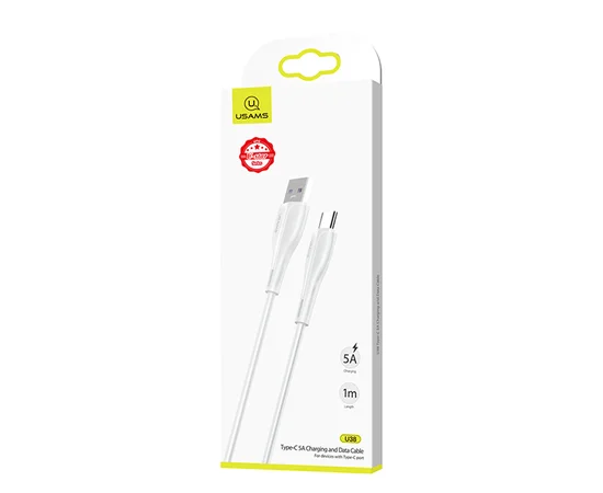 Дата кабель Usams US-SJ376 U38 Type-C 5A Fast Charging & Data Cable 1m Белый