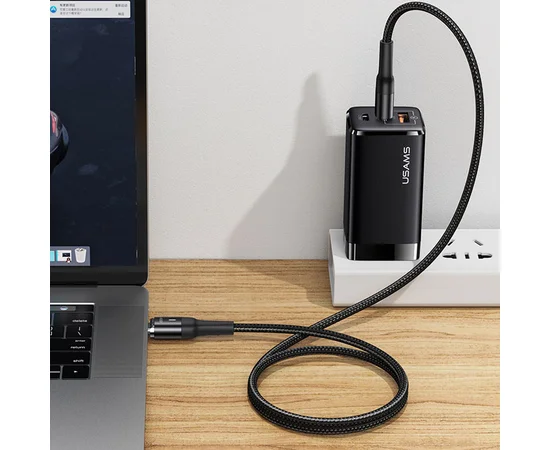 Дата кабель USAMS US-SJ466 U58 Type-C to Type-C 100W PD Fast Charge Magnetic Data Cable (1.5m) Черный