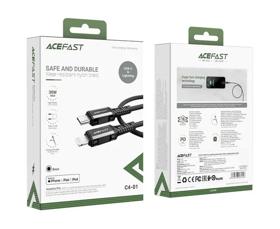 Дата кабель Acefast MFI C4-01 USB-C to Lightning aluminum alloy (1.8m) Black