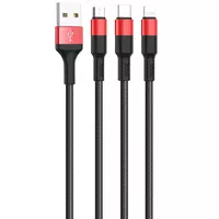 Дата кабель Hoco X26 Xpress 3in1 Lightning -MicroUSB-Type-C (1m) Черный / Красный