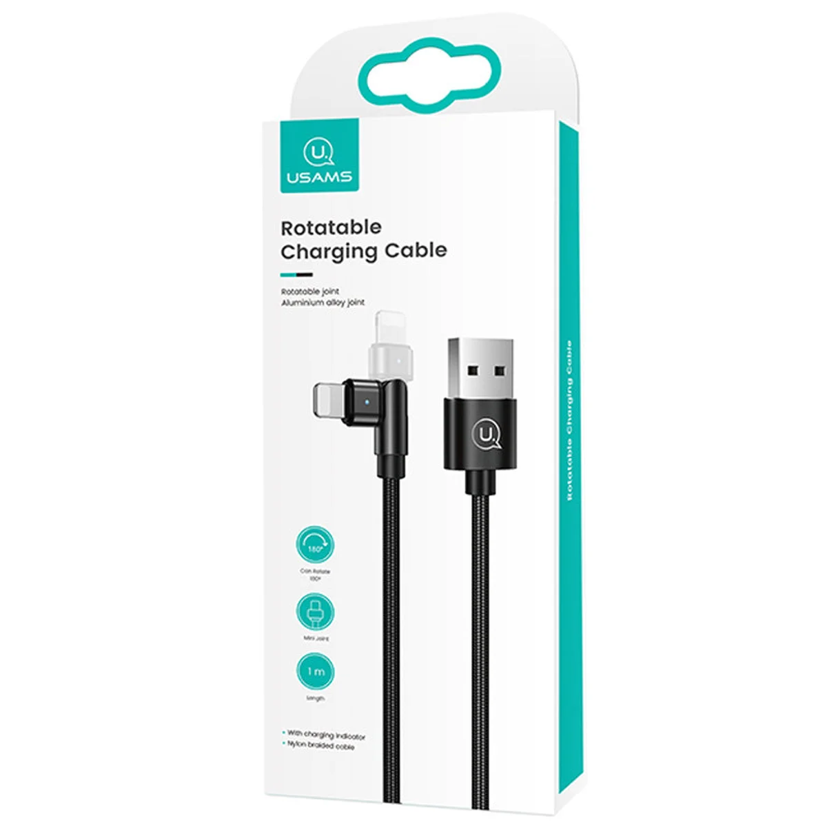 Дата кабель USAMS US-SJ476 U60 Rotatable USB to Lightning (1m) Чорний