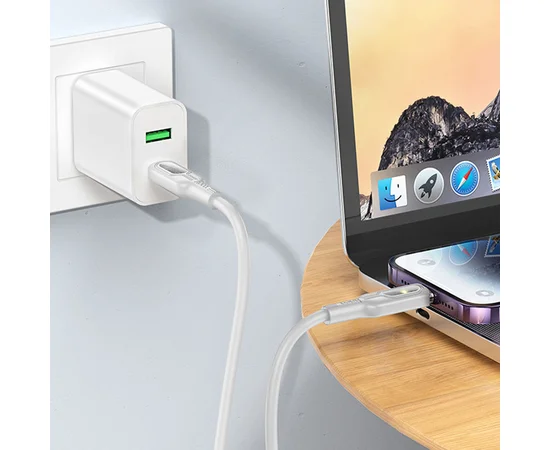 Дата кабель Hoco U120 Transparent explore intelligent power-off PD 27W Type-C to Lightning (1.2m) Gray