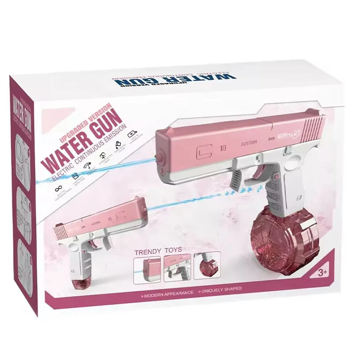 Водный аккумуляторный пистолет Glock Water Gun (250ml) with lithium battery Pink
