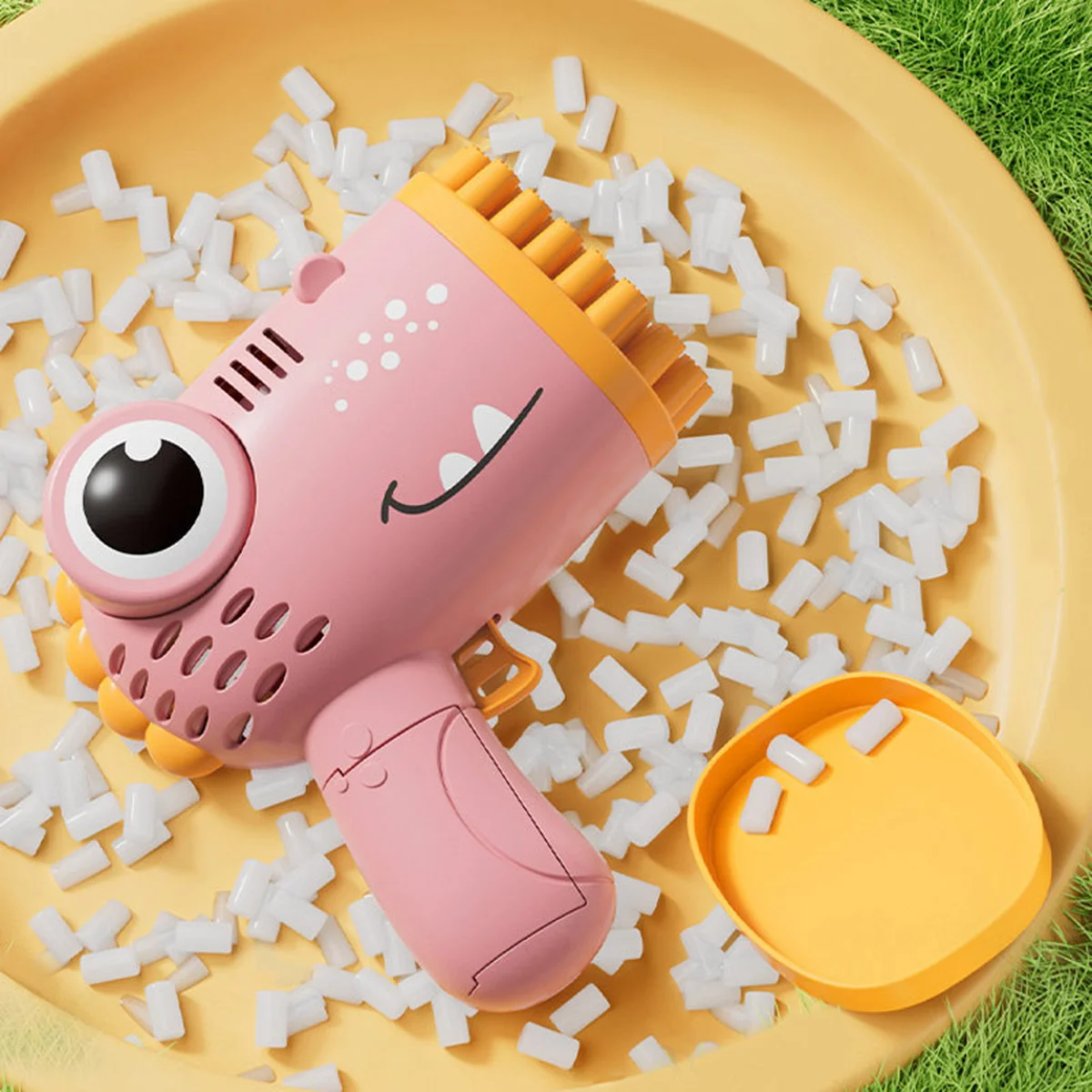 Пистолет для мыльных пузырей Dinosaur Bubble Gun с насадкой на 40 отверстий 50ml Pink