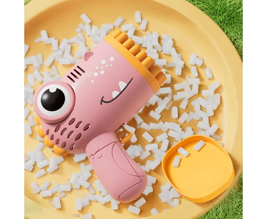 Пистолет для мыльных пузырей Dinosaur Bubble Gun с насадкой на 40 отверстий 50ml Pink