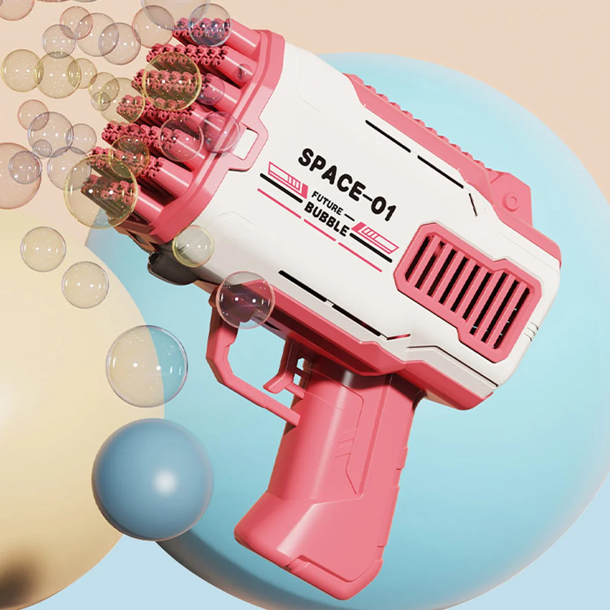 Пистолет для мыльных пузырей Bubble Gun 698-20 с насадками на 32/45 отверстий 50ml Pink