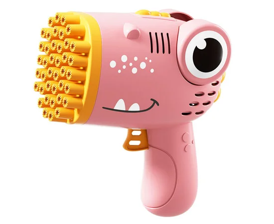 Пистолет для мыльных пузырей Dinosaur Bubble Gun с насадкой на 40 отверстий 50ml Pink