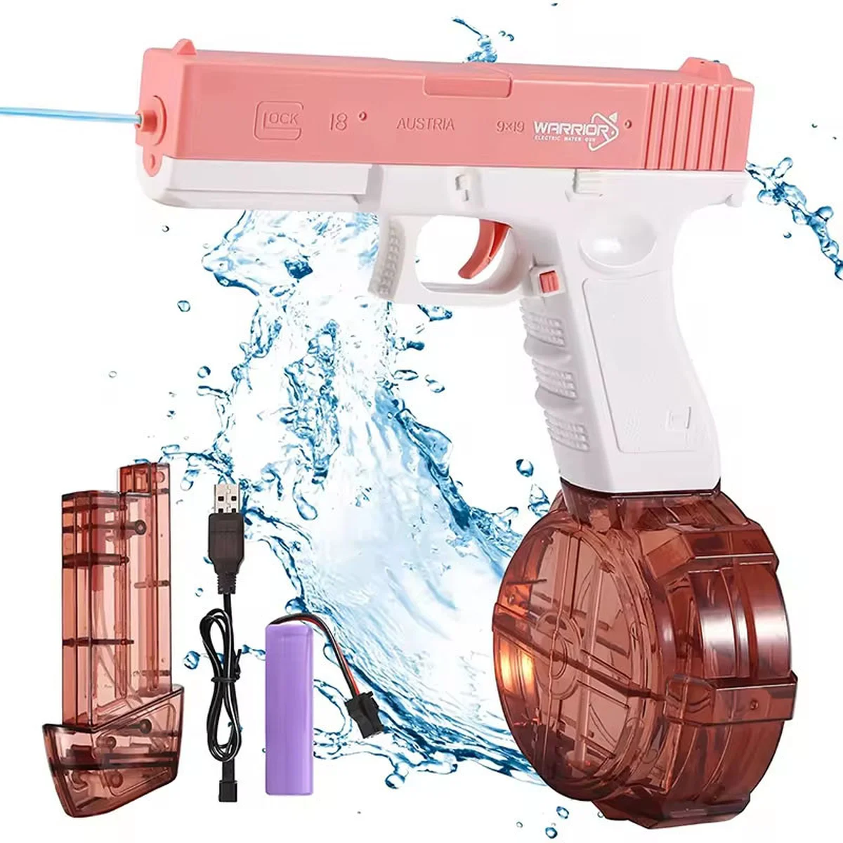 Водный аккумуляторный пистолет Glock Water Gun (250ml) with lithium battery Pink