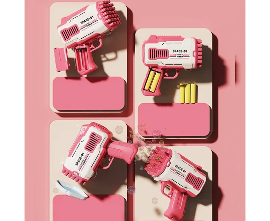 Пістолет для мильних бульбашок Bubble Gun 698-20 з насадками на 32/45 отворів 50ml Pink