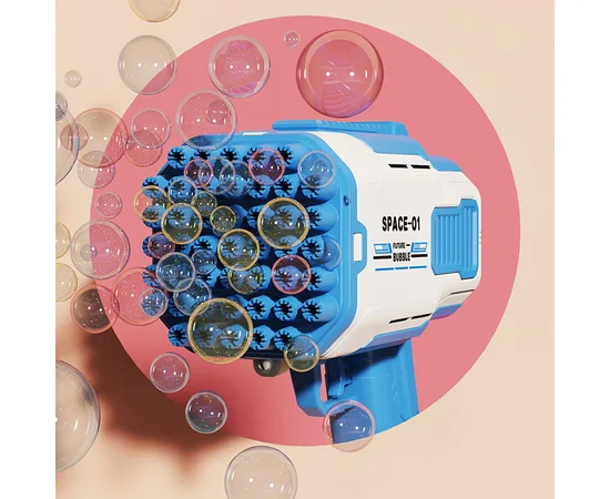 Пистолет для мыльных пузырей Bubble Gun 698-20 с насадками на 32/45 отверстий 50ml Blue