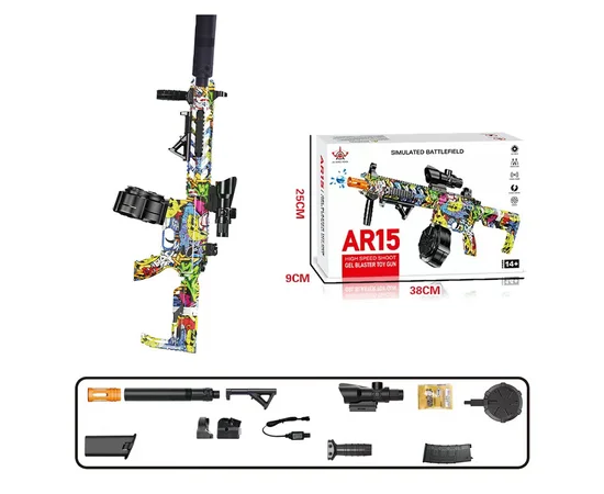 Автомат на гидрогелевых шариках (орбизах) AR15 Alphabet Green