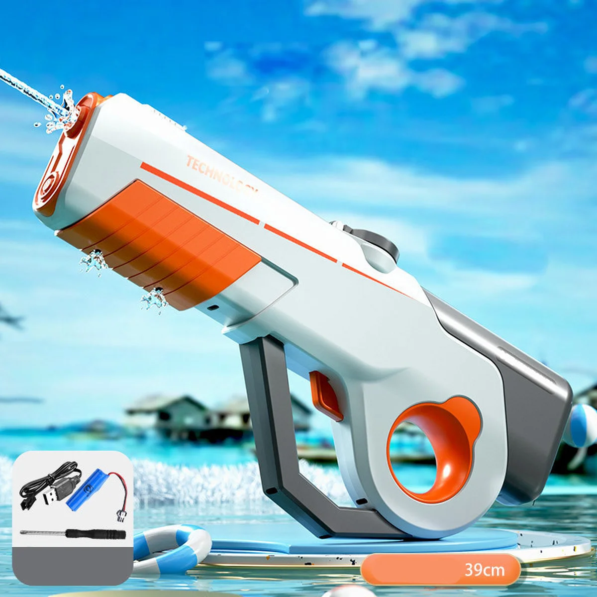 Водний акумуляторний автомат Water Gun 8002C (600ml) with lithium battery White / Orange