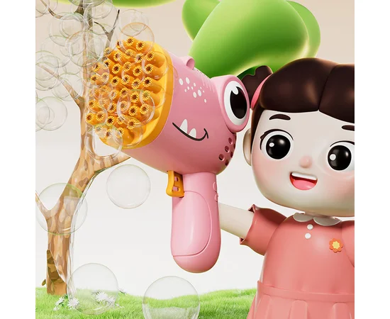 Пістолет для мильних бульбашок Dinosaur Bubble Gun з насадкою на 40 отворів 50ml Pink